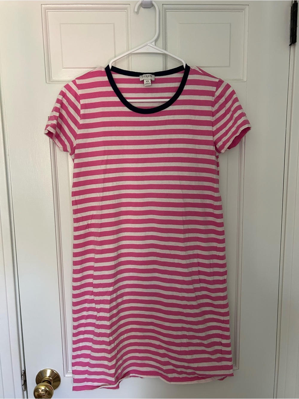 J. Crew Pink and White Striped Tee with Navy Trim